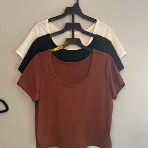 Women's Classic Scoop Neck Tops - Black, White, and Brown